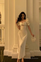 Pretty A Line Short Sleeves Ivory Ankle Length Prom Dresses Birthday Outfits