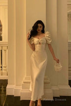 Pretty A-Line Short Sleeves Ivory Ankle Length Prom Dress Birthday Outfits