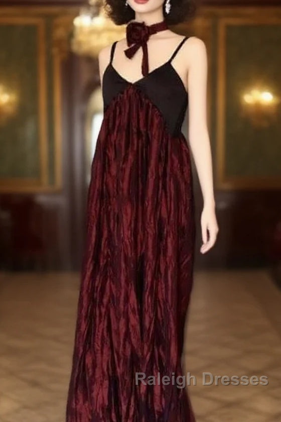 Pretty A Line Spaghetti Straps Burgundy Long Prom Dresses Birthday Dress For Women Main image