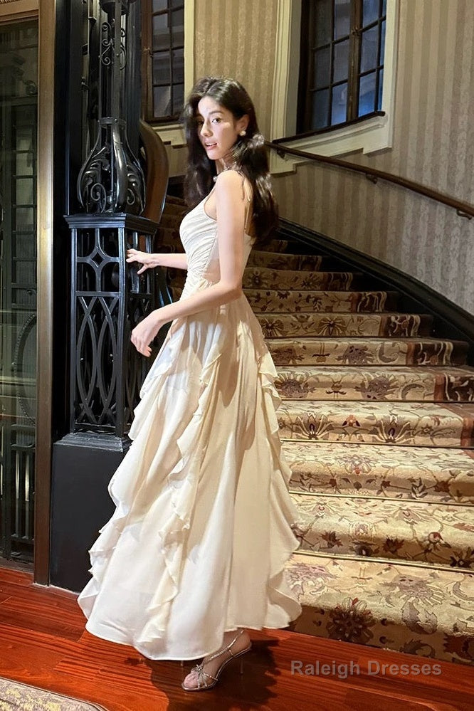 Pretty A Line Spaghetti Straps Chiffon Ankle Length Evening Dress Prom Dresses