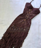 Pretty A-Line Spaghetti Straps Chiffon Prom Dress With Beads Long Prom Gown