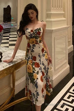 Pretty A Line Spaghetti Straps Floral Date Night Dress Prom Dresses Birthday Party Outfit