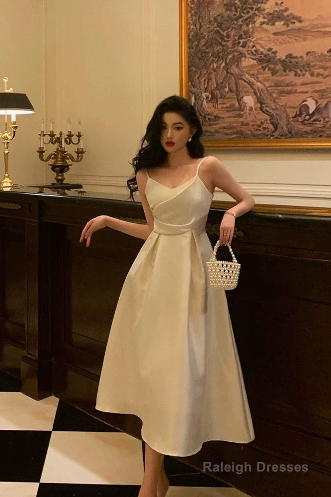 Pretty A Line Spaghetti Straps Ivory Date Night Dress Prom Dresses Birthday Party Outfit