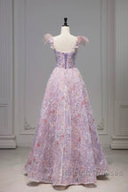 Pretty A Line Spaghetti Straps Pink Floral Long Length Evening Dress Prom Dresses