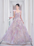 Pretty A Line Spaghetti Straps Pink Floral Long Length Evening Dress Prom Dresses