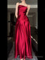 Pretty A Line Spaghetti Straps Red Satin Long Floor Length Prom Dresses