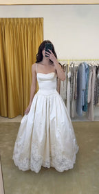 Pretty A-Line Spaghetti Straps Stain Lace Prom Dress Long Prom Dresses