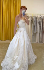 Pretty A-Line Spaghetti Straps Stain Lace Prom Dress Long Prom Dresses