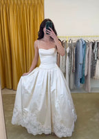 Pretty A-Line Spaghetti Straps Stain Lace Prom Dress Long Prom Dresses