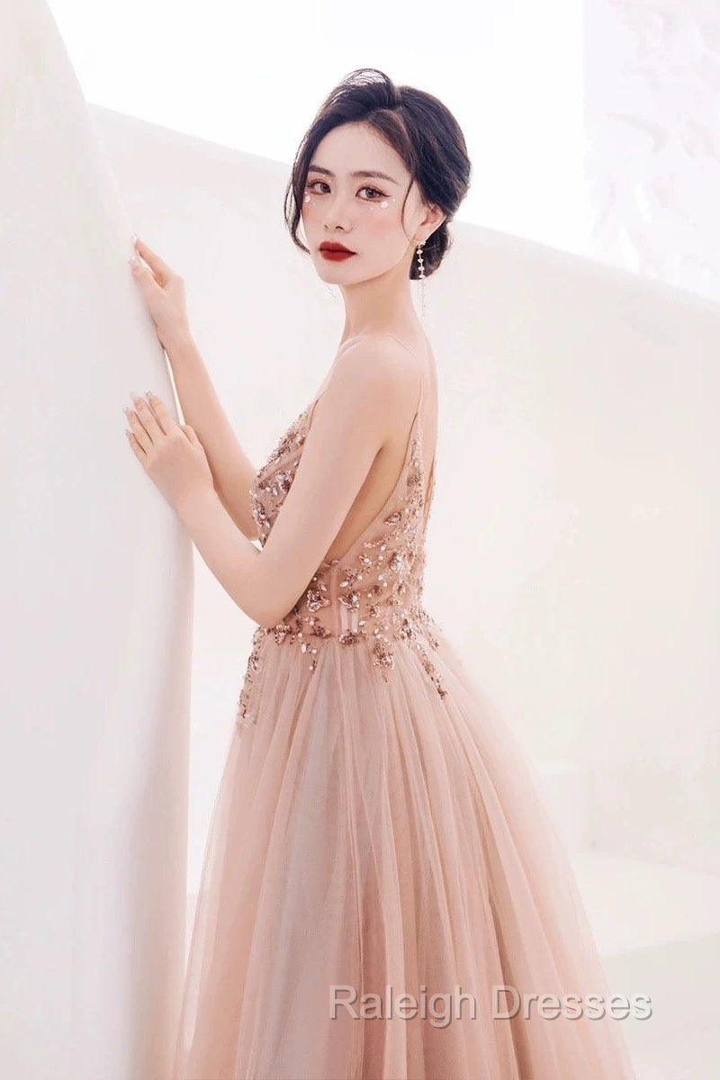 Pretty A Line Spaghetti Straps Tulle Long Length Evening Dress Prom Dresses