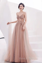 Pretty A Line Spaghetti Straps Tulle Long Length Evening Dress Prom Dresses