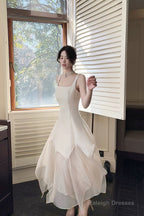 Pretty A Line Square Neckline White Ankle Length Evening Dress Prom Dresses