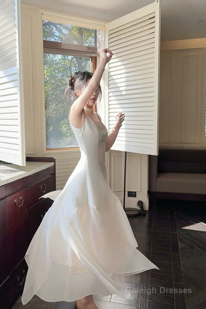 Pretty A Line Square Neckline White Ankle Length Evening Dress Prom Dresses Main image