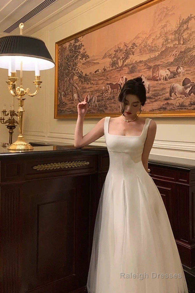 Pretty A Line Straps Sleeveless White Tulle Date Night Dress Prom Dresses Birthday Outfits Secondary image