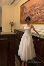 Pretty A Line Straps Sleeveless White Tulle Date Night Dress Prom Dresses Birthday Outfits