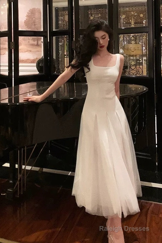 Pretty A Line Straps White Date Night Dress Tulle Prom Dresses Birthday Party Outfit