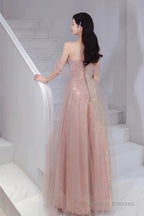 Pretty A Line Sweetheart Pink Sequin Long Length Evening Dress Prom Dresses