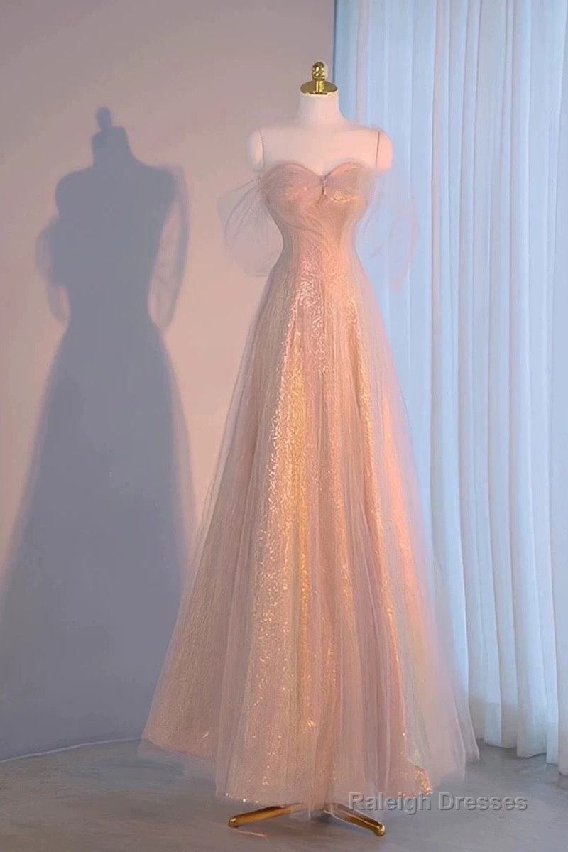 Pretty A Line Sweetheart Pink Sequin Long Length Evening Dress Prom Dresses Main image