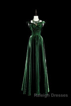 Pretty A Line Sweetheart Ruffles Long Evening Dress Green Velvet Prom Dresses