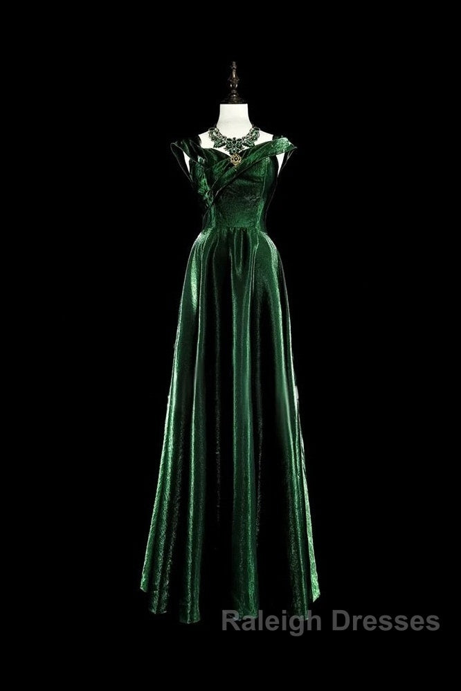 Pretty A Line Sweetheart Ruffles Long Evening Dress Green Velvet Prom Dresses