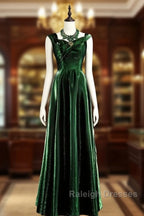 Pretty A Line Sweetheart Ruffles Long Evening Dress Green Velvet Prom Dresses