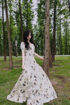 Pretty A Line V Neckline Floral Long Prom Dresses Birthday Dress For Women