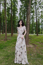 Pretty A Line V Neckline Floral Long Prom Dresses Birthday Dress For Women