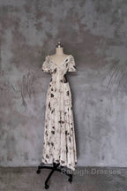 Pretty A Line V Neckline Floral Long Prom Dresses Birthday Dress For Women