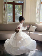 Pretty A Line V Neckline Long Sleeves Chiffon White Ankle Length Evening Dress Prom Dresses