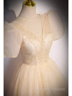 Pretty A Line V Neckline Short Sleeves Long Evening Party Dress Prom Dresses