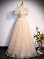 Pretty A Line V Neckline Short Sleeves Long Evening Party Dress Prom Dresses