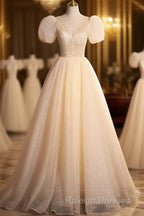 Pretty A Line V Neckline Short Sleeves Long Evening Party Dress Prom Dresses