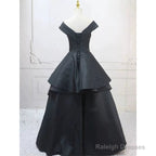 Pretty Ball Gown Off The Shoulder Black Satin Prom Dresses Evening Dress
