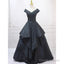 Pretty Ball Gown Off The Shoulder Black Satin Prom Dresses Evening Dress