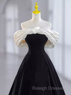 Pretty Ball Gown Off The Shoulder Black Velvet Evening Party Dress Prom Dresses With Flower