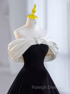 Pretty Ball Gown Off The Shoulder Black Velvet Evening Party Dress Prom Dresses With Flower