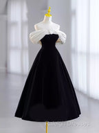 Pretty Ball Gown Off The Shoulder Black Velvet Evening Party Dress Prom Dresses With Flower