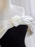 Pretty Ball Gown Off The Shoulder Black Velvet Prom Dress Formal Prom Dress With Flower PD0043