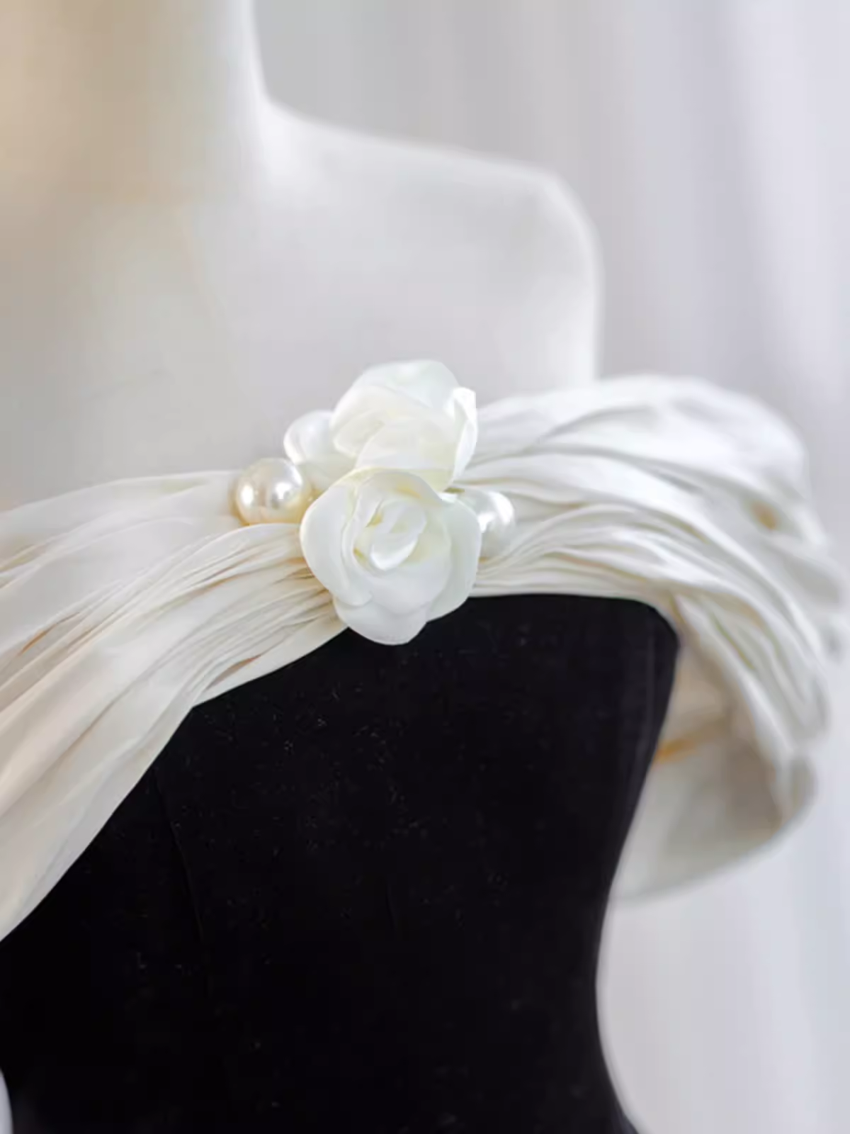 Pretty Ball Gown Off The Shoulder Black Velvet Prom Dress Formal Prom Dress With Flower PD0043
