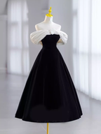 Pretty Ball Gown Off The Shoulder Black Velvet Prom Dress Formal Prom Dress With Flower PD0043