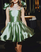 Pretty Ball Gowns Spaghetti Straps Pink Satin Short Mini Prom 8Th Grade Homecoming Dresses Summer Middle School Hoco Dress Birthday Outfits