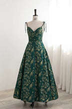 Pretty Ball Gown Spaghetti Straps Satin Green Long Length Evening Dress Prom Dresses