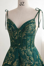 Pretty Ball Gown Spaghetti Straps Satin Green Long Length Evening Dress Prom Dresses