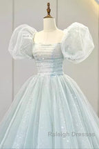 Pretty Ball Gown Square Neckline Short Sleeves Long Prom Dresses
