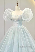 Pretty Ball Gown Square Neckline Short Sleeves Long Evening Party Dress Prom Dresses