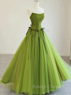 Pretty Ball Gown Strapless Bud Green Tulle Prom Dresses Evening Dress