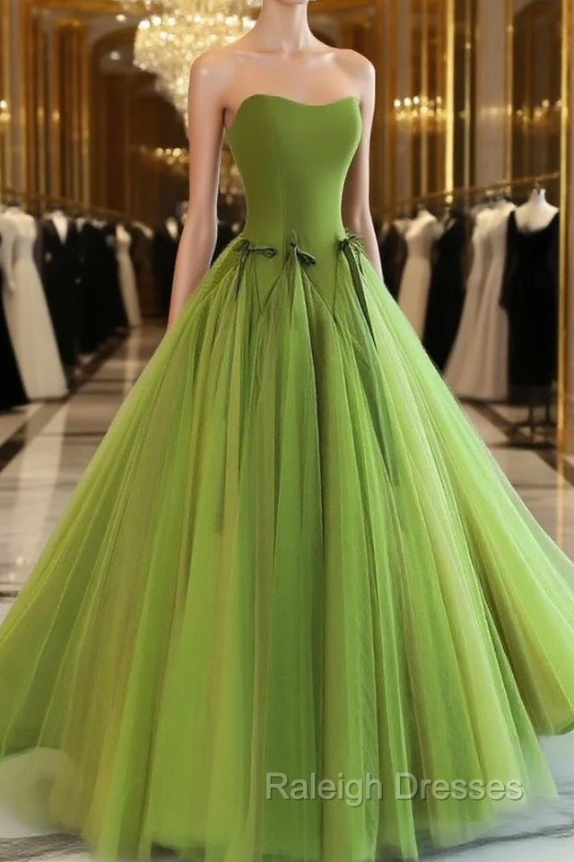 Pretty Ball Gown Strapless Bud Green Tulle Prom Dresses Evening Dress Main image