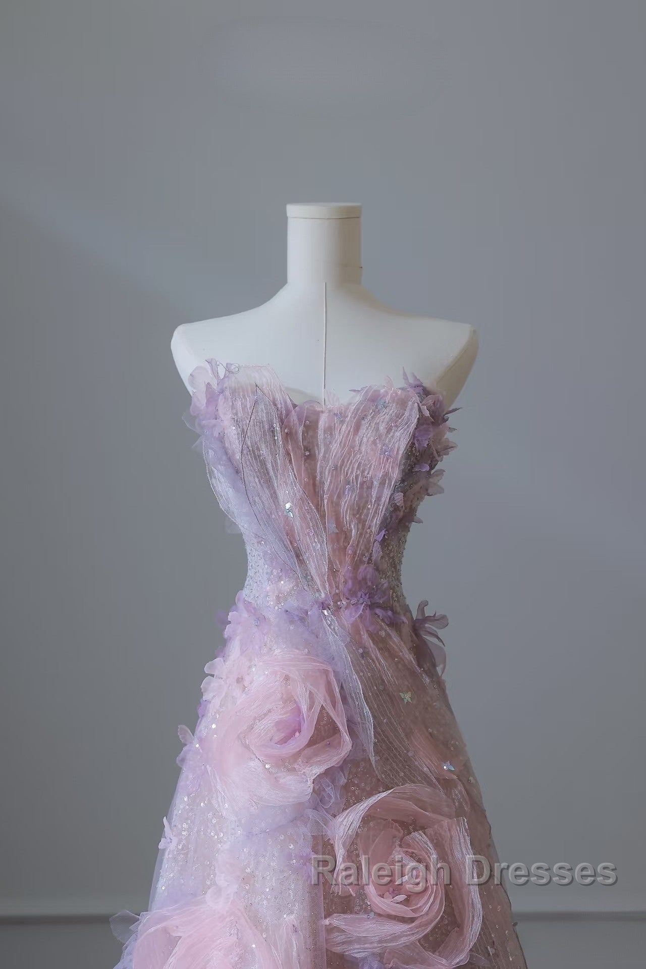 Pretty Ball Gown Sweetheart Pink Floral Tulle Long Prom Dresses Evening Gowns