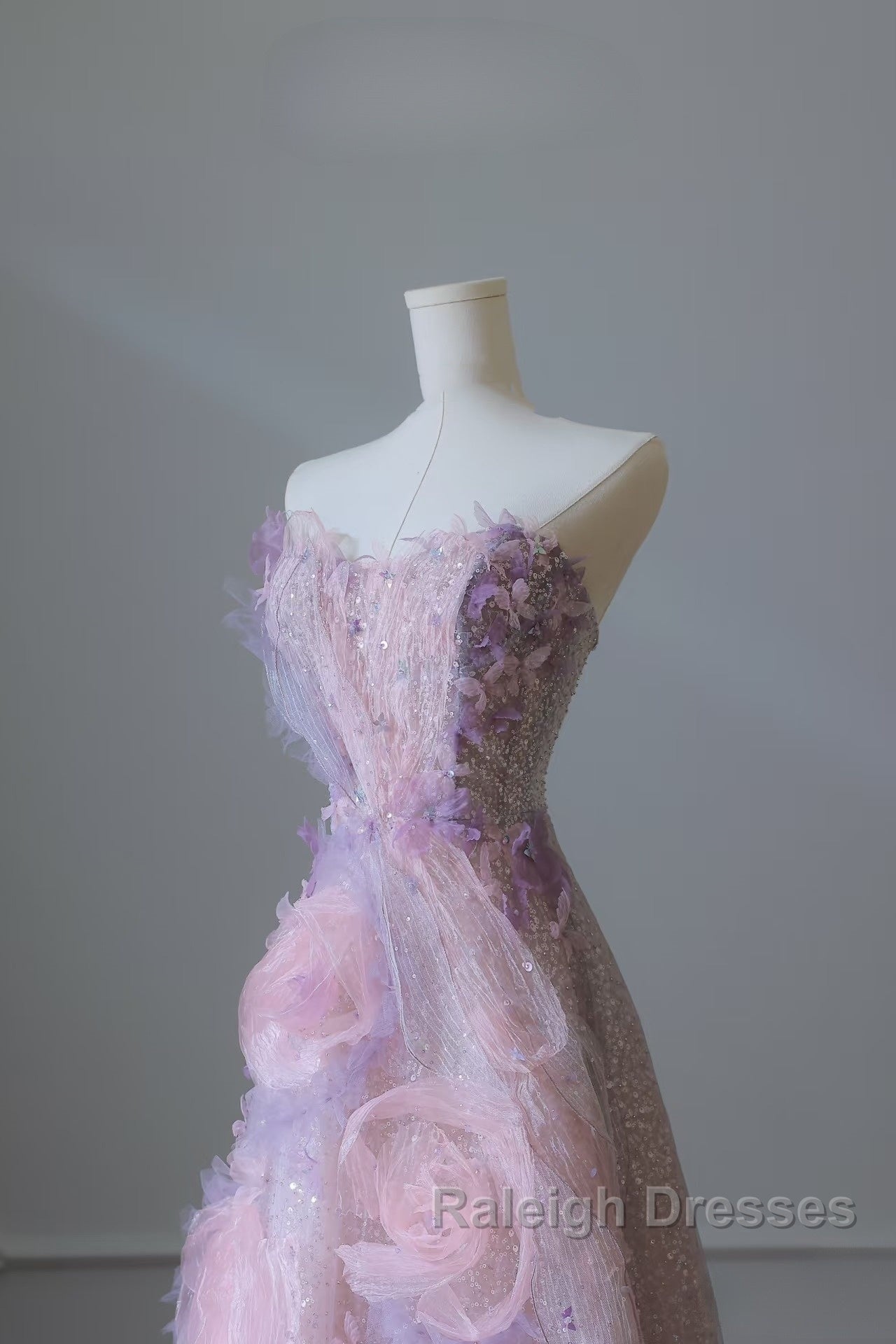 Pretty Ball Gown Sweetheart Pink Floral Tulle Long Prom Dresses Evening Gowns