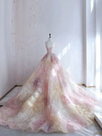Pretty Ball Gowns Sweetheart Pink Flowers Tulle Long Quinceanera Dresses Prom Short Sleeves Flowers Vestido De 15 Anos Sweet 16 Dresses